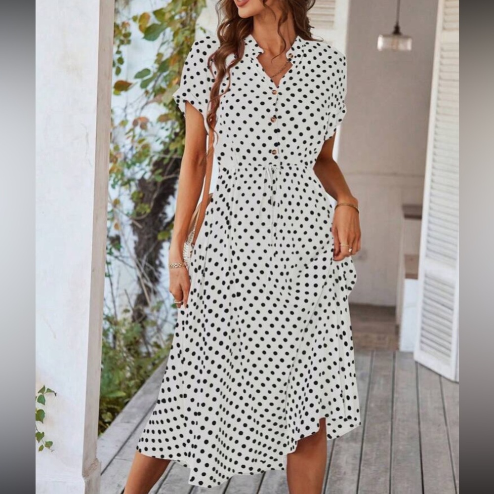 White Polka Dot Midi Dress